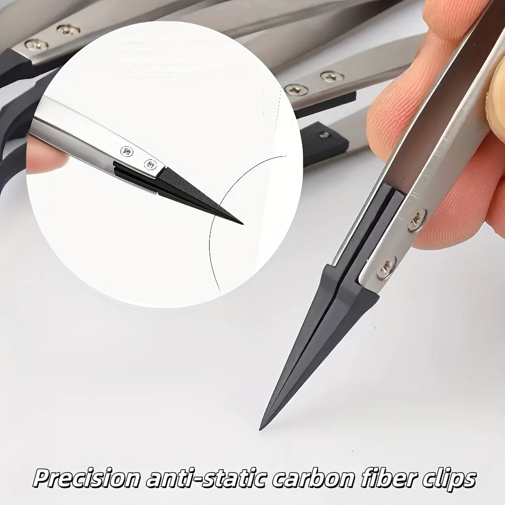 2pcs ESD-259 Anti-static Tweezers Set Precision Replaceable Tips for Electronics Repair PCB Jewelry Maintenance