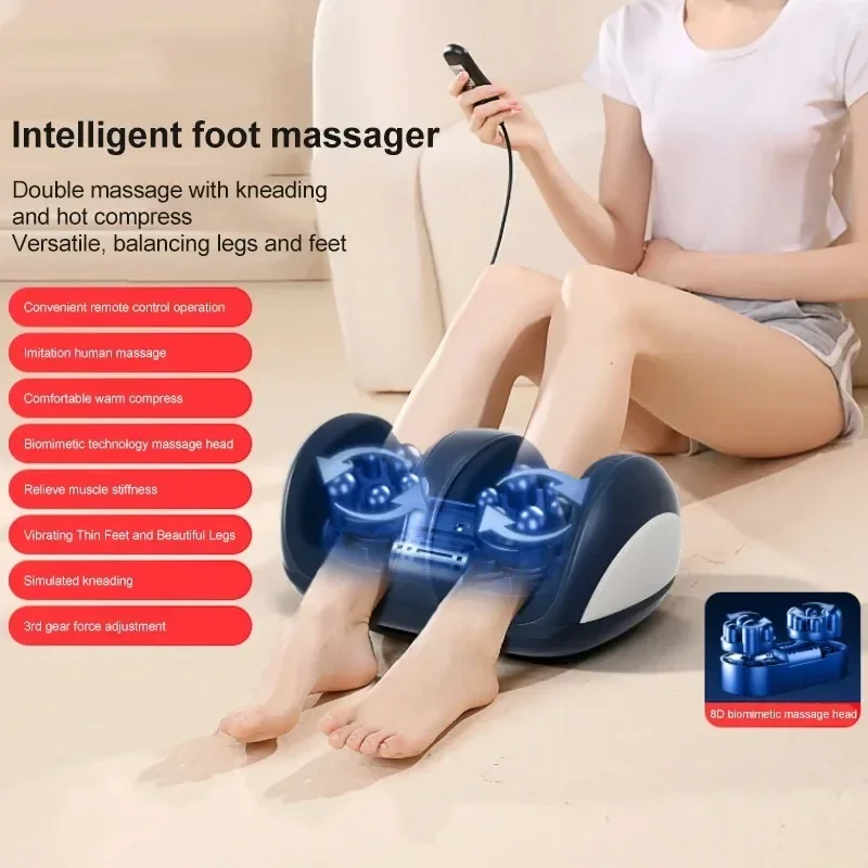 Electric Foot Leg Massager Machine Deep Muscle Hot Compression Heat Therapy Shiatsu Therapy Knead Roller Remote Control Vibrator