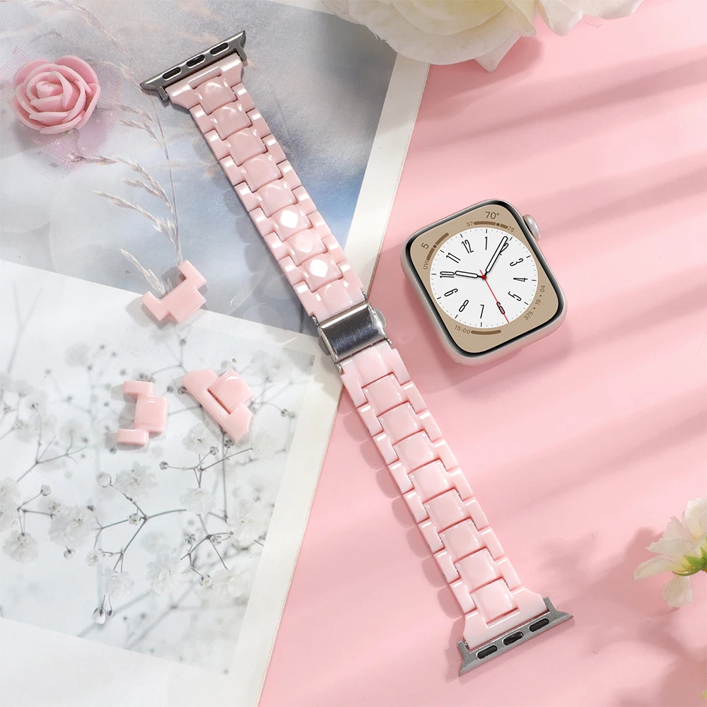 Women Slim Resin Band For Apple Watch 38mm 40 41mm 42 44 45mm Girl Colorful Strap For iWatch Series 9 8 7 6 5 se 4 3 ultra 49mm