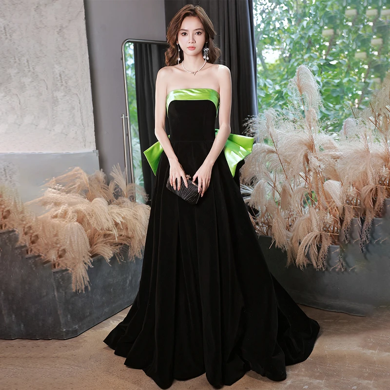 

Strapless Simple Evening Dress Elegant Backless Floor Length Lace Up A-Line Sleeveless Plus size Woman Formal Party Gowns XC044