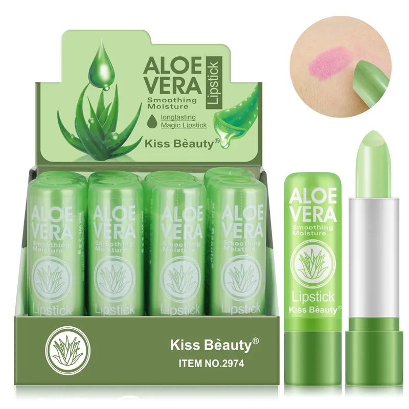 Bálsamo labial hidratante de larga duración, lápiz labial hidratante de Aloe Vera, resistente al agua, cambia de Color, antienvejecimiento, 1 unidad