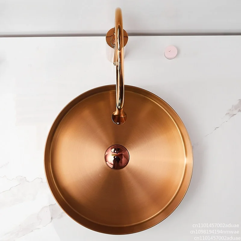 Suitable for 304 Stainless Steel Countertop Basin Wash Basin Toilet Round Washbasin KTV Hotel Wash Basin Light Luxury Gold