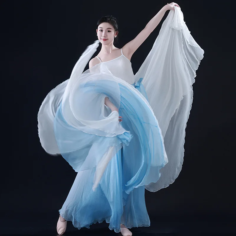 900 Degree Mesh Dance Skirt Women Lace Up Split Maxi Skirt Classical Modern Folk Dance Training Stage Wear Soft Flowy Fabric