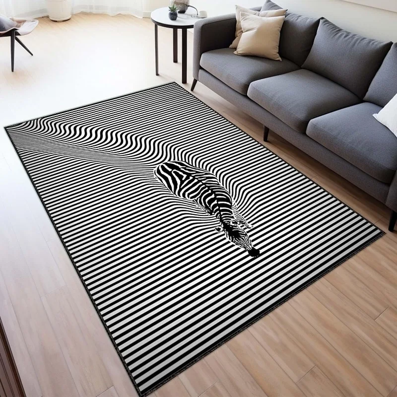 Zebra Rug Striped Rug Black and White Rug Zebra Pattern Carpet Living Room Rug Animal Rug Cool Rug Salon Decor Rug Aesthetic Rug