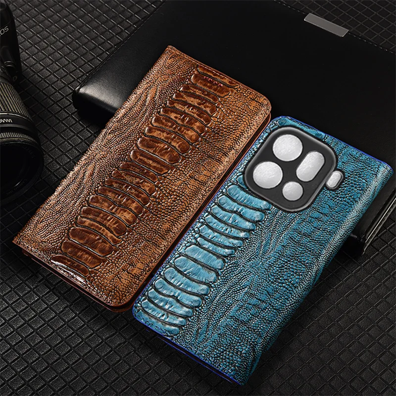 

Genuine Leather Flip Case For Oppo Find X8 X8S X9 Pro Plus Ultra Phone Cover Card Cases Ostrich Pattern