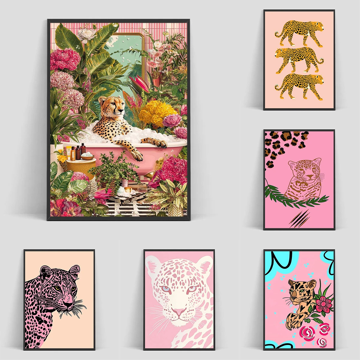 

Pink Leopard Cheetah Animal Canvas Poster Classroom Decorations for Home Office Decor Room Aesthetic Decorative Wall Prints Gift