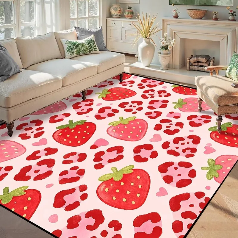 Modern Leopard Print Carpet Sweet Pink Background with Black Bow Knot Printed Floor Carpet Fashion Trendy Decor Area Rug