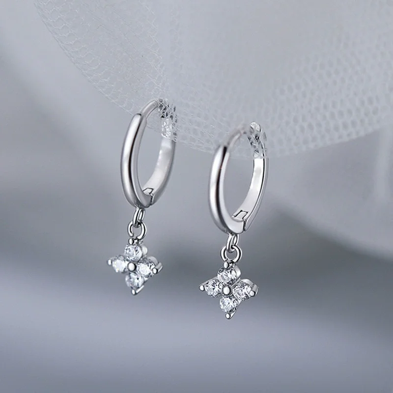 925 Sterling Silver Leaf Earrings for Women Simple Zircon Circle