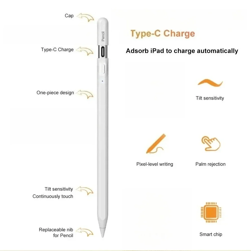 For Apple Pencil Pro – USB-C Touch Pen, Compatible Tablet Stylus Pencils for IPad 2018-2026 A16 Mini Air Pro Drawing Writing