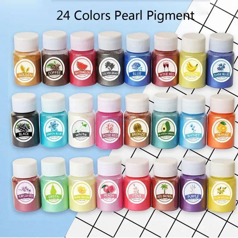 X7XB 24 Colors Mica Powder Epoxy Resin Colorant Dye Pearl Pigment Natural Mica Powder