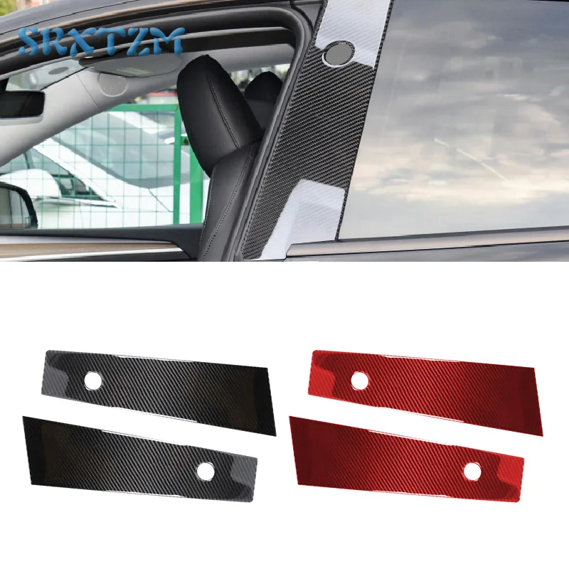 Carbon Fiber Car Door Window Column B Pillar Post Cover Trim Sticker For Tesla Model Y 2020+