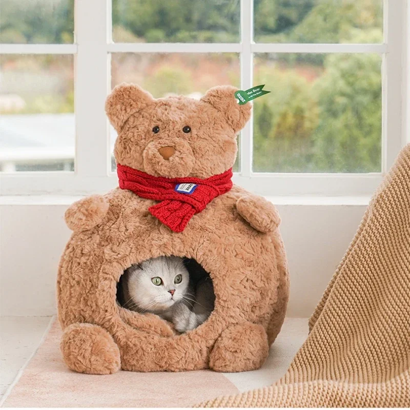 

New Little Bear Soft Pet Nest Winter Warm Cat Nest Fully Enclosed Dog Nest Four Seasons Universal Cat Bed Dog House Pet Supplies