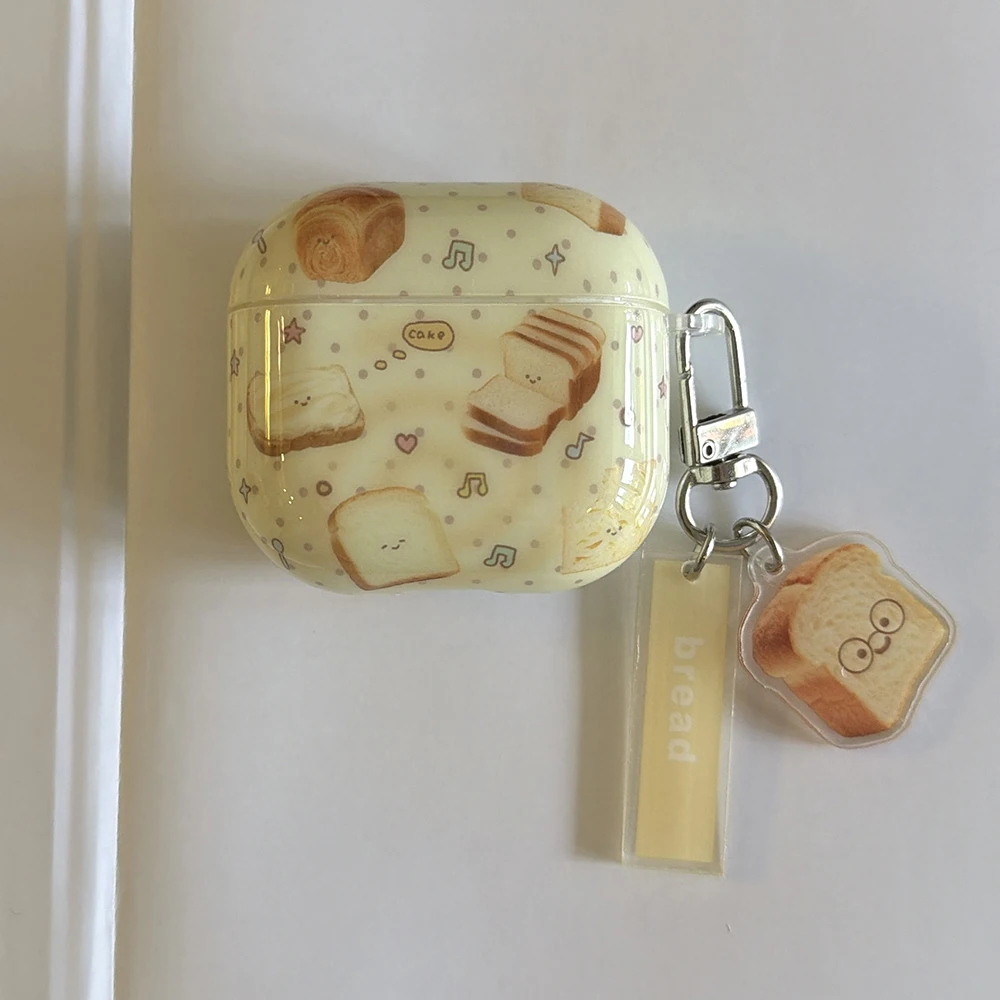 Cartoon Toast Bread Pattern Cute Earphone Case For Airpods Series, 1, 2, 3, 4,Pro, Pro2, Pro3, Anti-fall