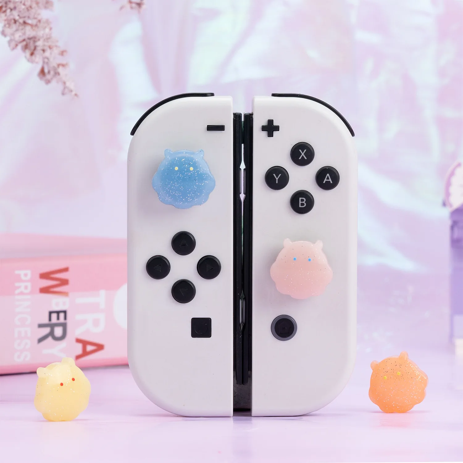 

Cute Octopus Glitter Silicone Soft Thumb Stick Grip Cap Joystick Cover For Switch NS Oled/Lite Joy-con Bling Thumbstick Case