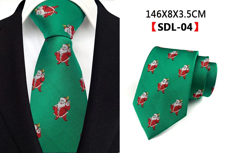 GUSLESON Christmas Silk Men for Green Red 8cm cravatta Cartoon Pattern palloncini per albero di natale Santa Claus festival Neck Tie