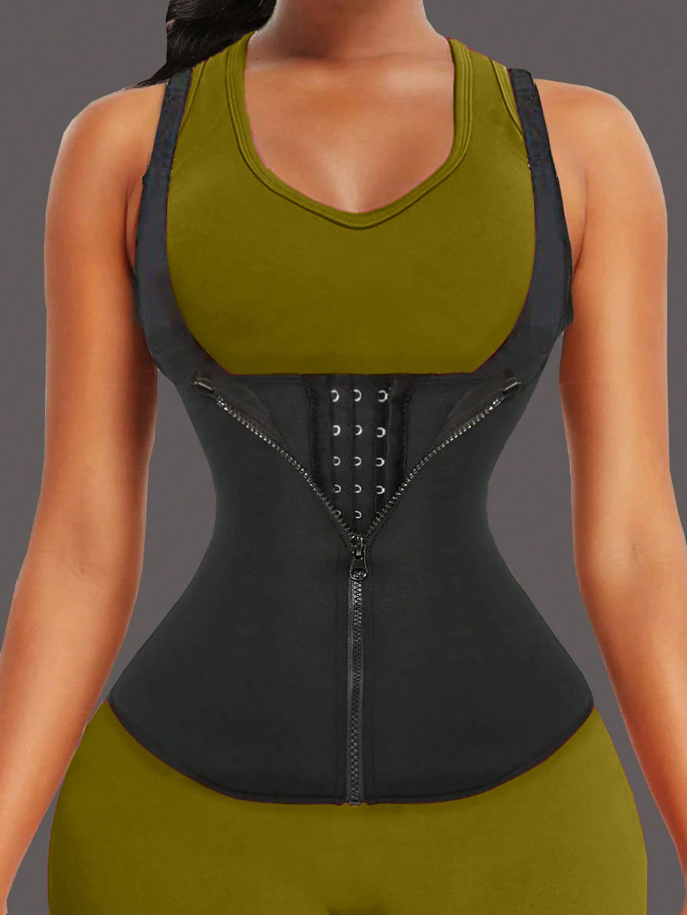 حزام تشكيل الخصر للنساء مع خطاف وعين وسحاب وتعزيز لشد الخصر والبطن - خصر اللياقة البدنية