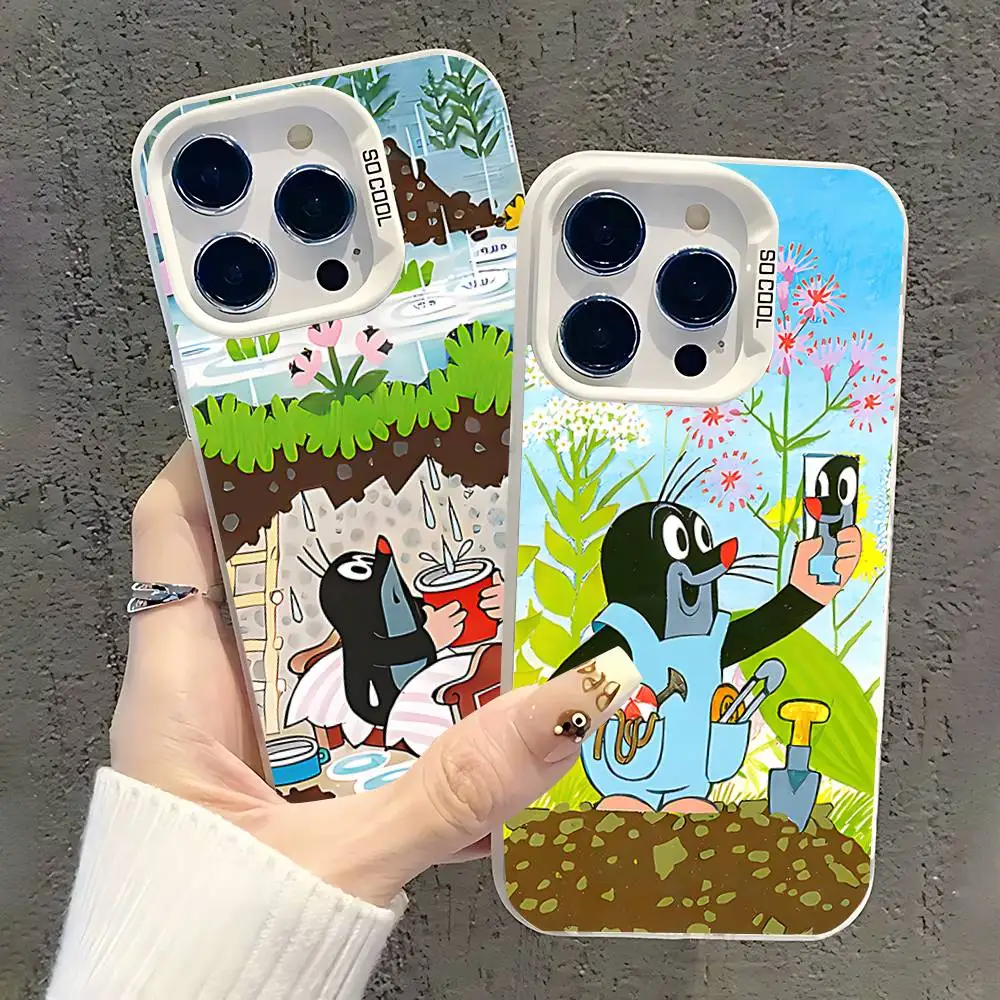 

Cartoon Littles Mole Phone Case For iPhone 17,16,15,14,13,12,11,Pro,XS,Max,Plus,Mini,SE White Candy Matte Shockproof Cover