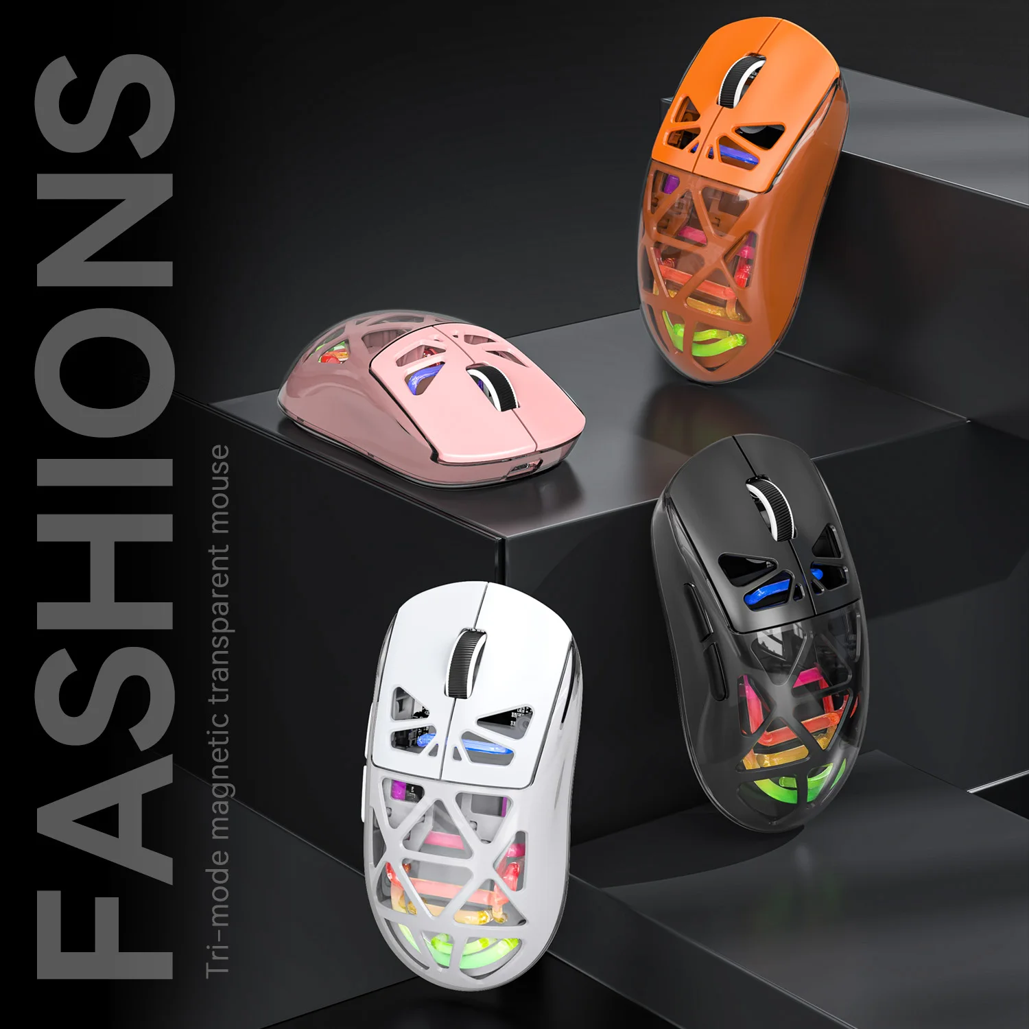 JITE M7 Triple Mode Wireless Gaming Mouse, Bluetooth/2.4G/Wired with RGB Cooling Light, Lightweight Ergonomic Design for PC Lap