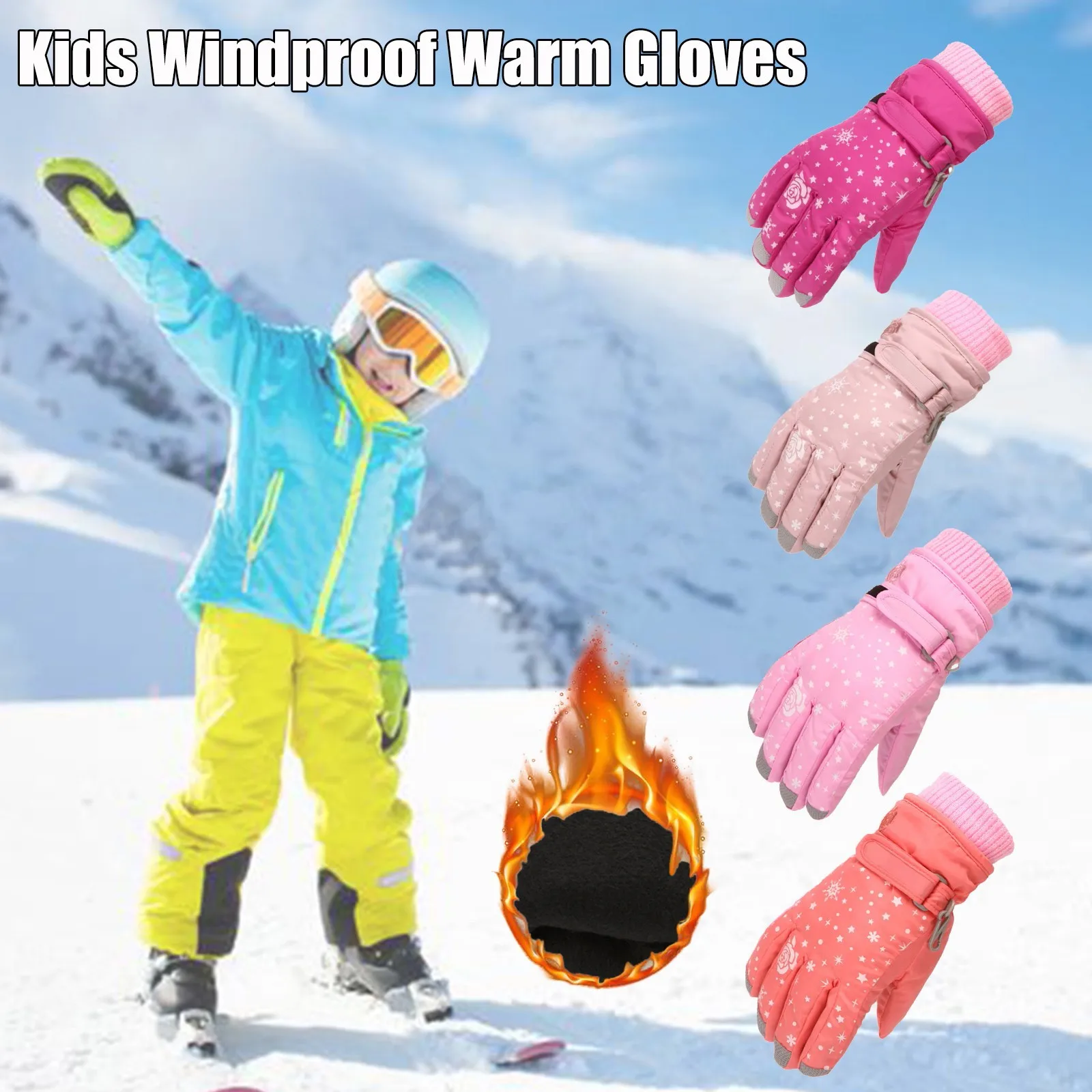 Baby Girls Windproof Snow Snowboard Thicken Warm Children Skiing Gloves Ski Outdoor Sports Mittens Kids Cycling Gloves