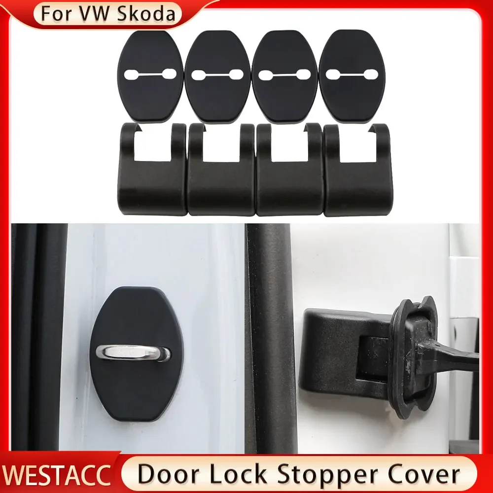 4Pcs Door Lock Cover Stopper Protection Sticker for VW Jetta Golf Polo Passat B5 B6 B7 CC for Skoda Octavia A7 Fabia Rapid Yeti