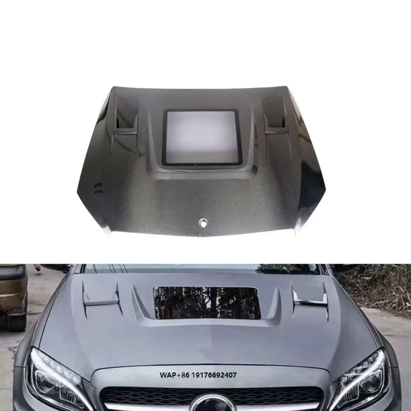 

W205 C63 Carbon Fiber Engine Hood With Glass Vents For MercedesBenz C205 C300 C400 C450 C43 C63 forAMG 15-19