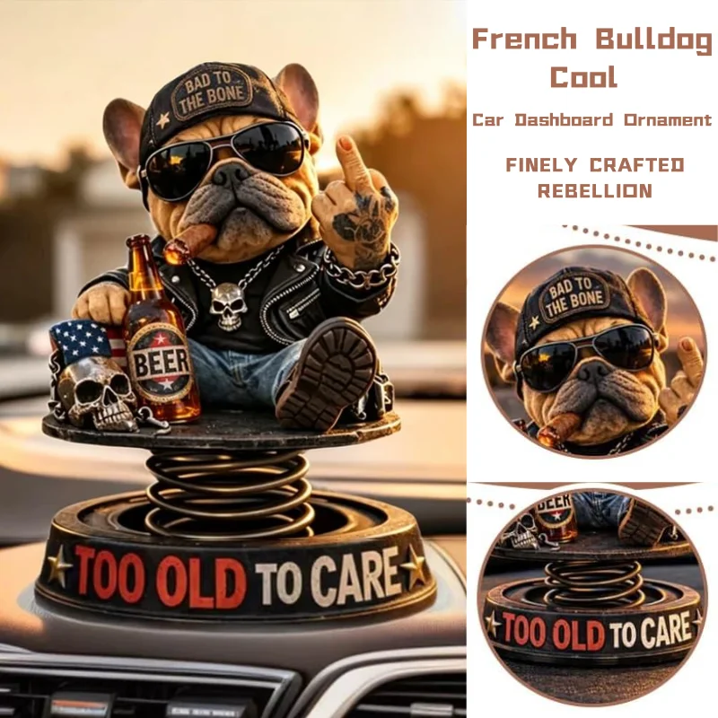  Head Shaking Ornament On Car Dashboard Cool Punk Bulldog Spring Swing Figurine Funny Auto Interior Decor For Truck SUV Gift