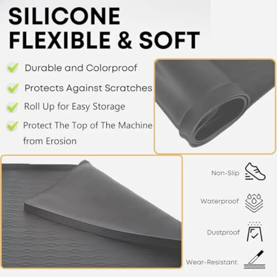 حصيرة حماية علوية للغسالة والمجفف 2 قطعة 25.6 بوصة × 23.6 بوصة وسادة غبار من السيليكون غير قابلة للانزلاق ومقاومة للحرارة ومضادة للتسرب لـ L