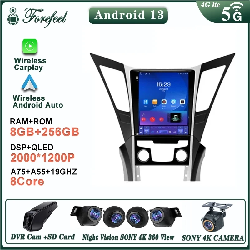 For Hyundai Sonata YF 8 Android 12 2010-2018 Vertical Tesla Screen Car GPS Navigation Multimedia Radio Player Carplay All in One 