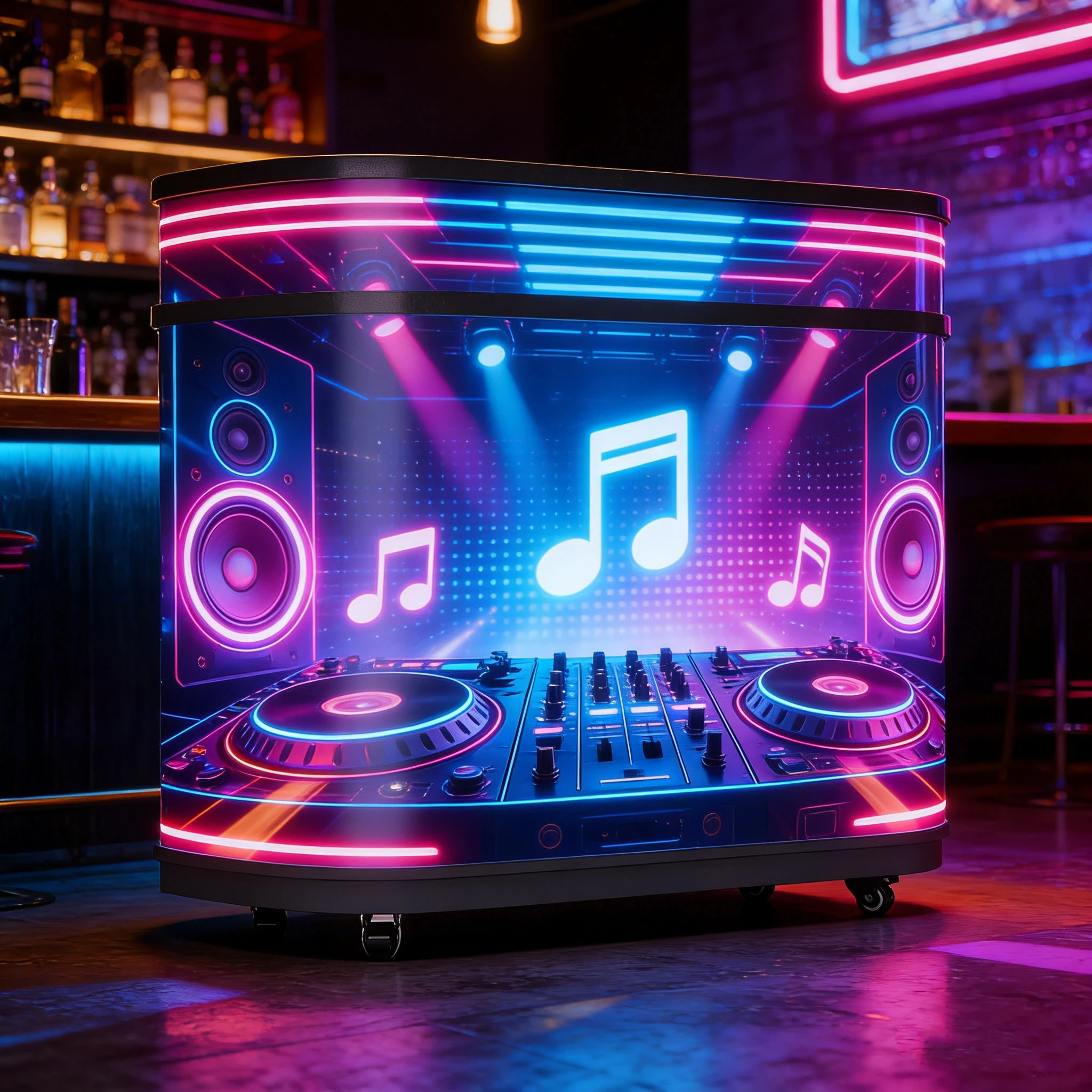 Portable Club DJ Console Table, Mobile Bar Reception Desk, Curved Stand, Event Exhibition P1.8 GOB LED Video Wall Display
