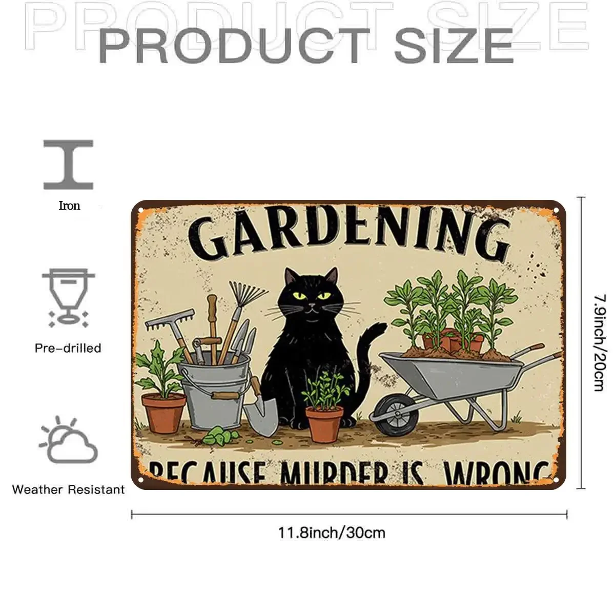 2D Flat, 1pc, Retro Gardening Cat Decor Sign Metal Iron Sign, Pre-Drilled Holes, Suitable for Indoor, Garden, Outdoor, Home, Off