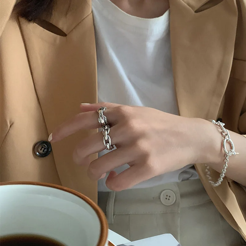 Mewanry Twist Weave Chain Geometric Rings For Women Couples Fashion Minimalist Hip Hop Vintage Personality Birthday Jewelry Gift