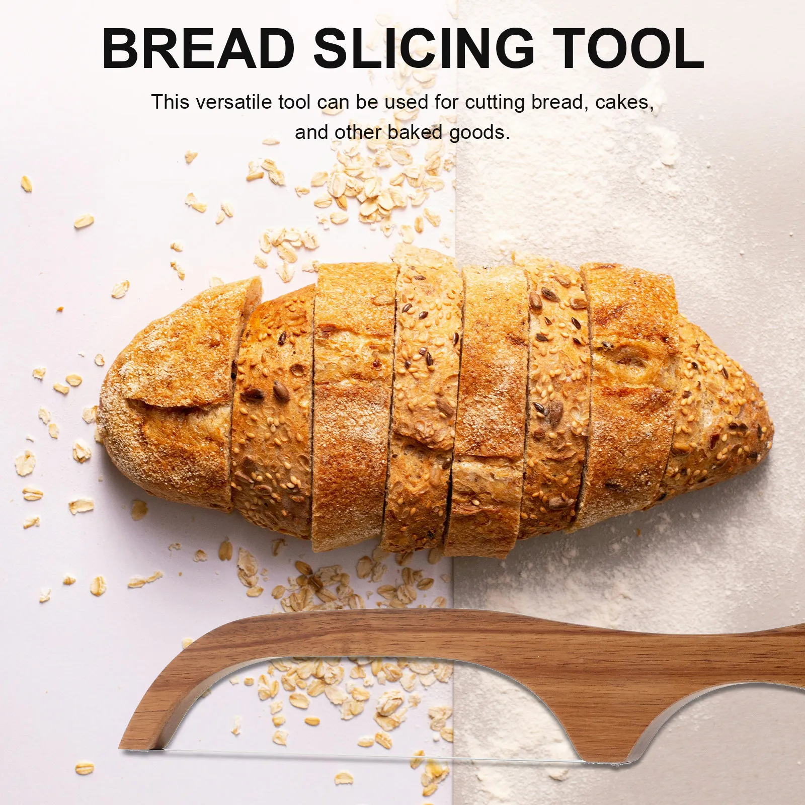 

1Set Bread Cutting Tool Serrated Stainless Steel Blade Solid Wood Handle for Slicing Long Bread Cakes Toast Baking Kitchen