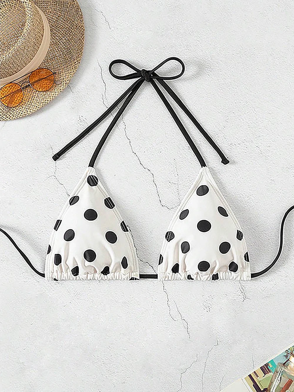 Sexy Polka Dots Printed Halter Bikini Bra Top Women's Lace up Backless Swimwear Top Beach Swimsuit Vacation Brazilian Biquinis