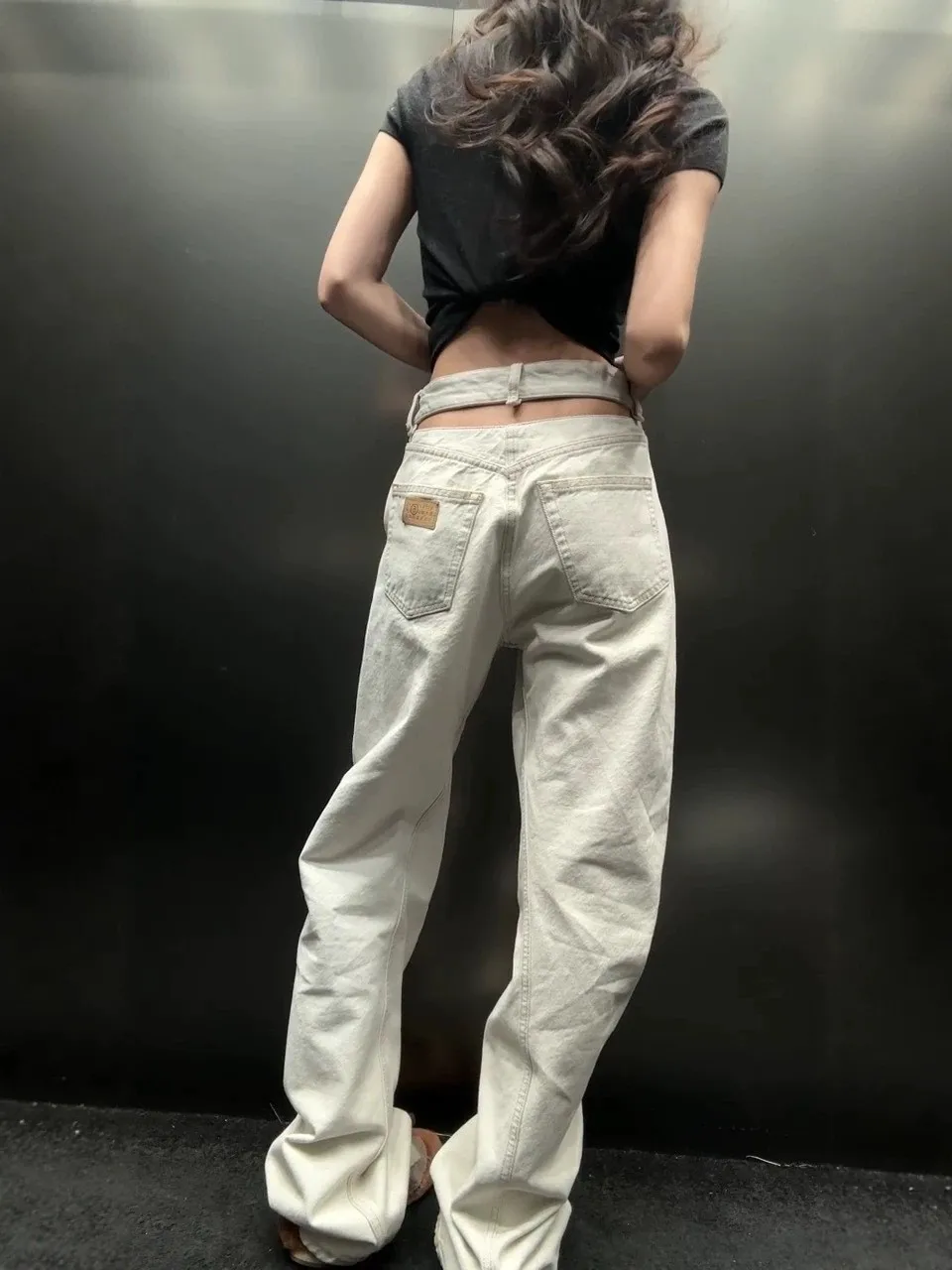 

plus Size American Retro Design Hollow out Waist Denim Jeans Women Summer New Style Spicy Girl Fashion Loose Straight Leg Pants