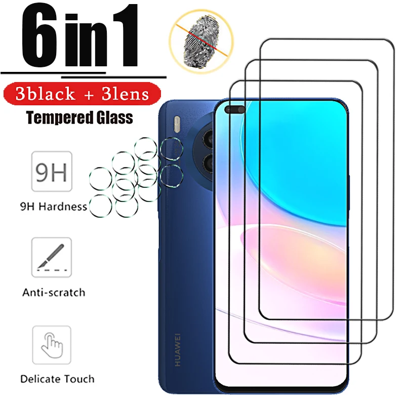 6in1 for Huawei Nova 8i Full Cover Tempered Glass Black HD on For Huawei Nova8i 6.67