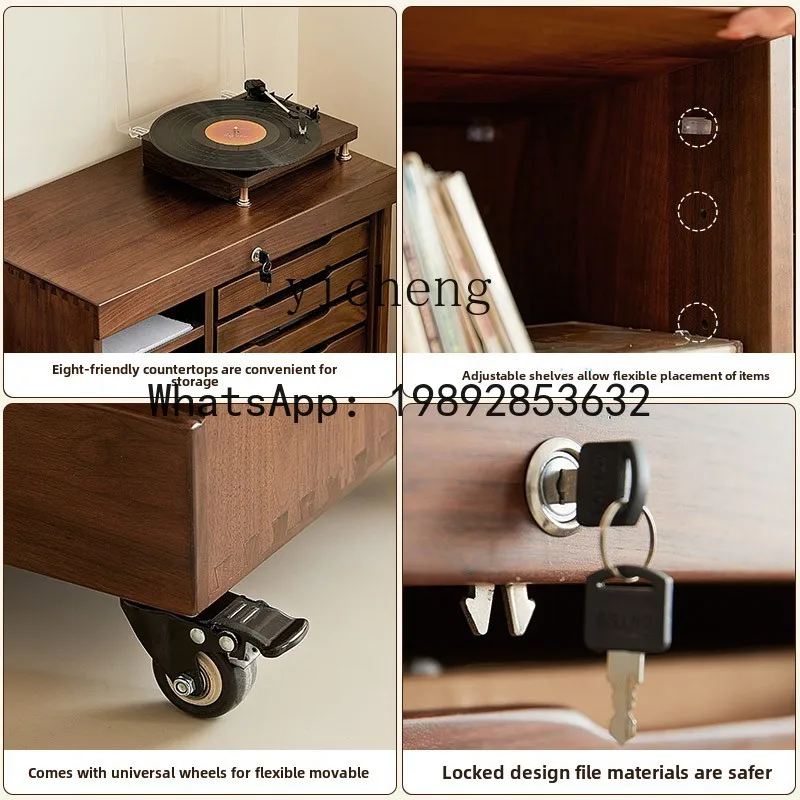 ABC  black walnut mobile file cabinet retro wood rolling shutter door sundry cabinet