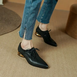 2023 Spring/Autumn Women Shoes Genuine Leather Shoes for Women Pointed Toe Chunky Heel Women Pumps Sexy Ladies Shoes Black Shoes