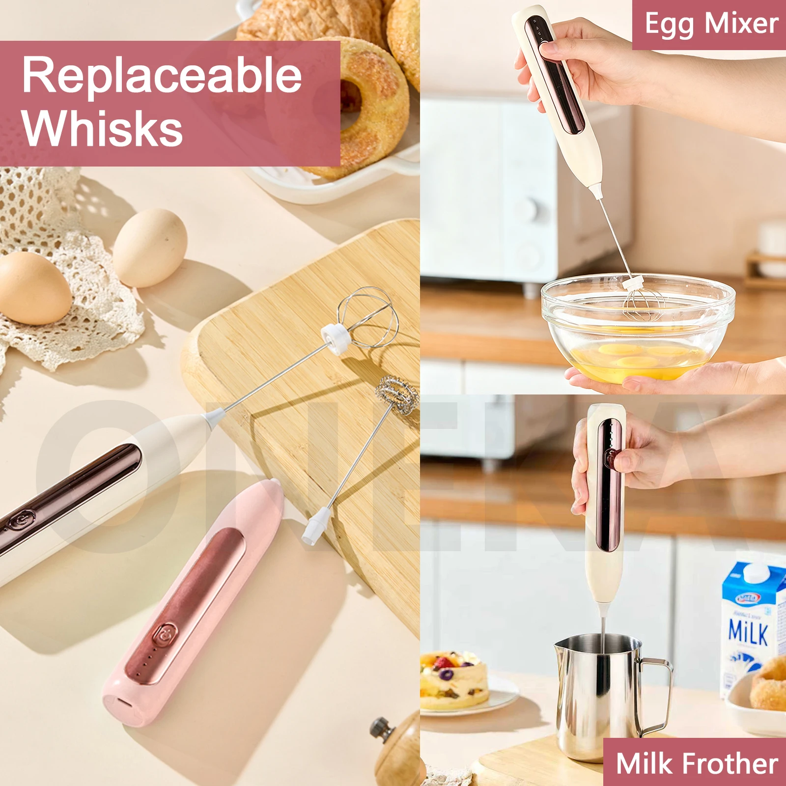Milk Frother Coffee Frother Handheld Foam Maker Rechargeable Baking Whisk Drink Mixer For Latte Matcha Shake Gift Idea - view 5