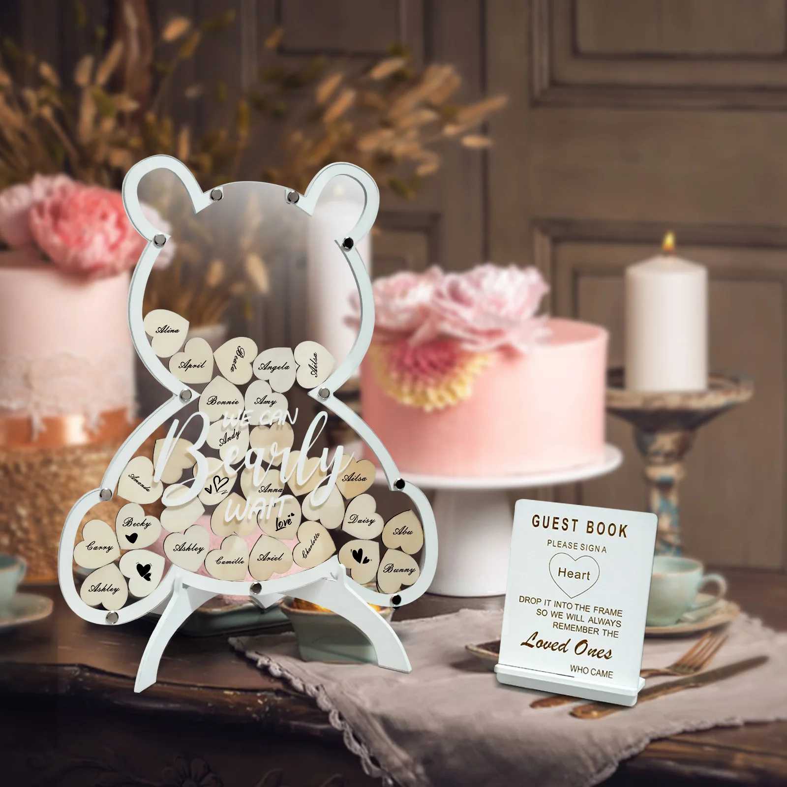Décor de Table en bois en forme d'ours pour mariage en plein air, panneau de messages de fête rustique, présentoir de bureau de réception