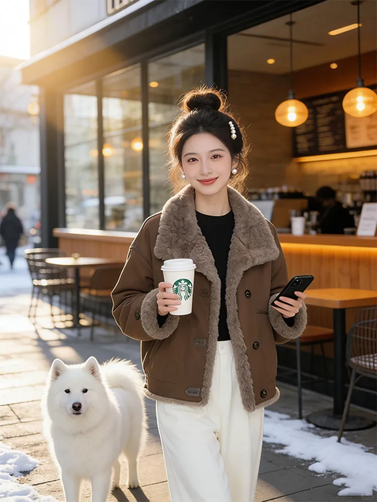 

Sli ort Plu Patchwork Cotton Jaet Women's Winter New Vintage Warm Coat Korean Sle Loose Fit Single Button Closure