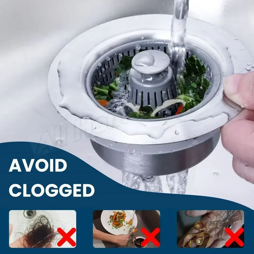 

Kitchen Filter Sink 3 In 1 Pop Up ABS Silver Plated Sink Strainer Drain Basket Stopping Blockage Bouncing Core Leak-proof Plug