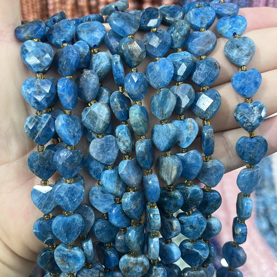 

Натуральный камень синий апатит в форме сердца бусины граненая секция ручной работы для изготовления ювелирных изделий DIY ожерелье браслет 15 дюймов 12 мм