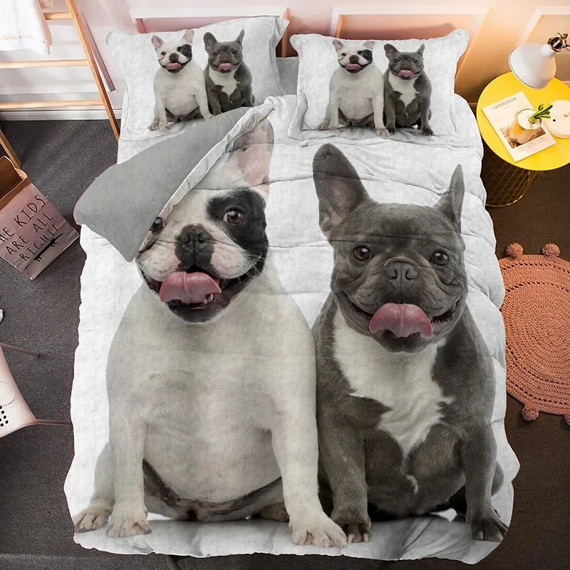 Bulldog Bedding Set Pet Animal Dog Duvet Cover for Boys Adult Bedclothes Covers Comforter Sets Cute Bed Sheets