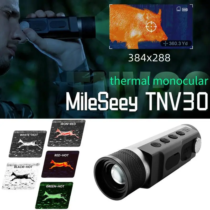 

TNV30 Thermal Night Vision Monocular 400m Range Mg-Al Alloy DDE Hot Tracking 20G Shockpoof 5 Color Palettes OLED for Hunting