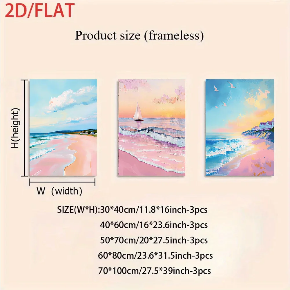 Multiple sizes 3pc frameless Canvas Painting 1 Set triptych frameless Wall Art, Modern Minimalist Living Room Sofa Backdrop Deco