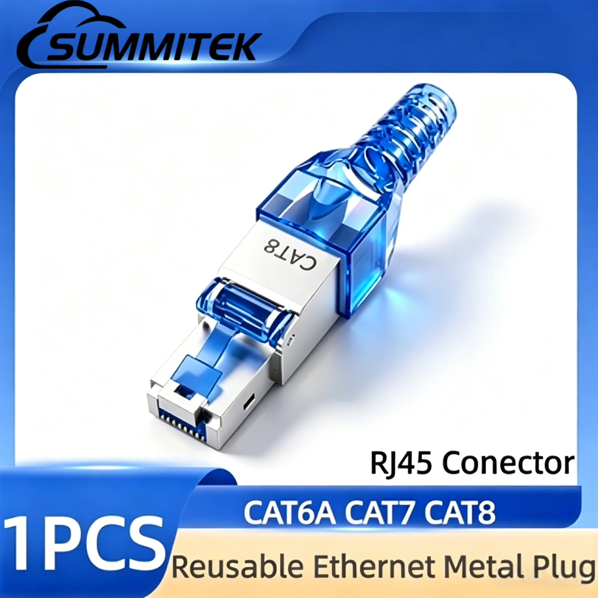 SUMMITEK 1/3/5PCS CAT8 Cat7 CAT6A RJ45 50U Connector No Crimping Tools Required Network Reuse Module Shielded FTP 8P8C Crimp