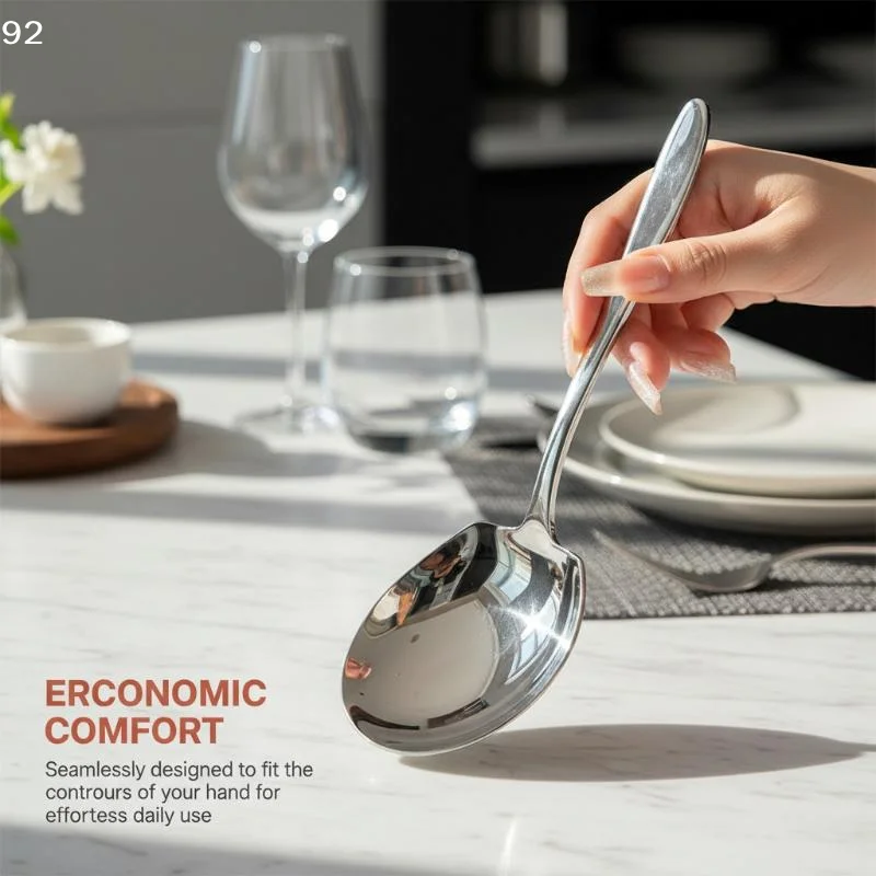 Large Stainless Steel Rice Spoon Ergonomic Metal Serving Spoon Kitchen Flatware Spoon Durable Thickening Long Handle Spoon