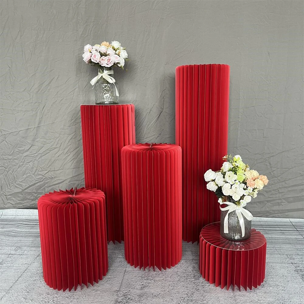 

Red Folding Paper Cylindrical Holder Wedding Dessert Table Cake Stand Birthday Party Banquet Prop Ramadan Decoration Baby Shower