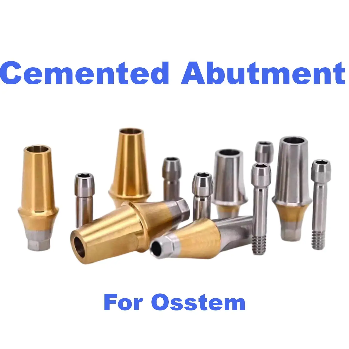 High Precision Dental Cemented Abutments Compatible with Osstem System Titanium Anodized Gold Abutment for Crown Restorations