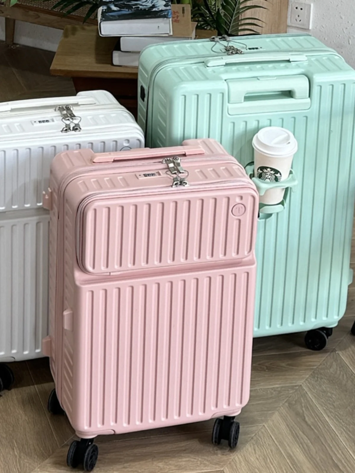 

Multi-Functional Travel Suitcase Front Opening Boarding Carry-On Wheel Spinner Women's Sle 20 Inches Multi-Functional Lage
